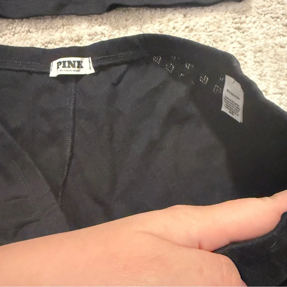 PINK Victoria's Secret Cotton Heart Pointelle Crop Top Black Pajama Set BNWT - Picture 3 of 12